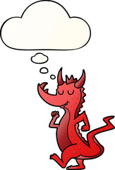 cartoon cute dragon and thought bubble in smooth gradient style