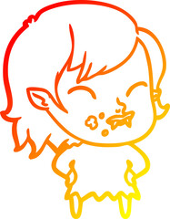 warm gradient line drawing cartoon vampire girl with blood on cheek