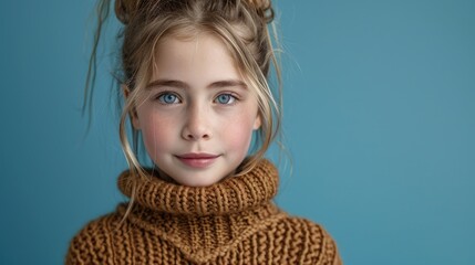 young girl , wear traditional knitted warm sweater