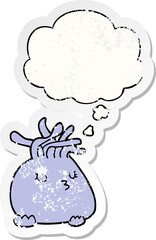 cartoon sea anemone and thought bubble as a distressed worn sticker