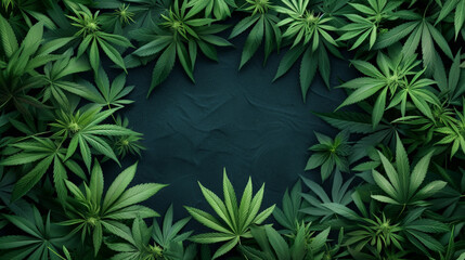 Fototapeta na wymiar Dense cannabis leaves creating a natural green backdrop.
