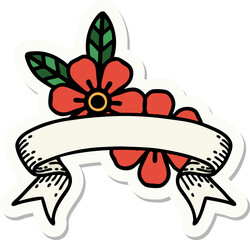 tattoo sticker with banner of flowers