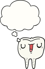 cartoon happy tooth and thought bubble