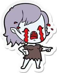 sticker of a cartoon crying vampire girl