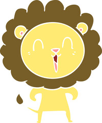 laughing lion flat color style cartoon