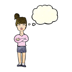 cartoon annoyed woman with thought bubble