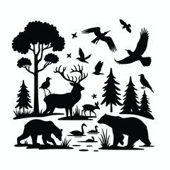  Wildlife Silhouette with Diverse Forest Animals and Birds