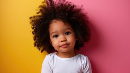  afro american girl toddler with curly hair stay in white long sleeve