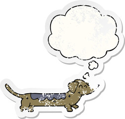 cartoon dog and thought bubble as a distressed worn sticker