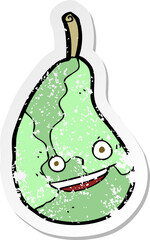 retro distressed sticker of a cartoon happy pear