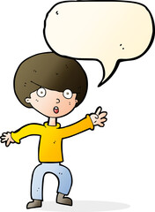 cartoon panicking boy with speech bubble