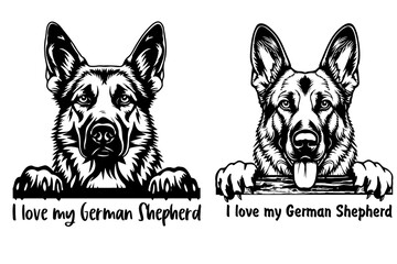 I Love My German Shepherd Peeking Dog SVG Design File for Cutting and Sublimation