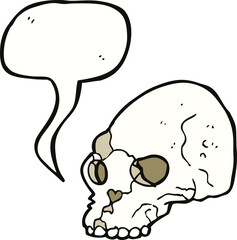 cartoon spooky skull with speech bubble