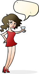 cartoon woman at party with speech bubble
