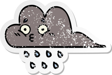 distressed sticker of a cute cartoon storm rain cloud