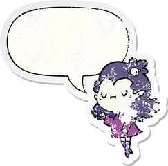 cute cartoon vampire girl and speech bubble distressed sticker