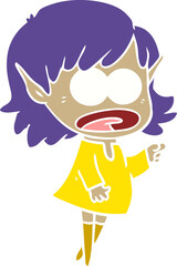 flat color style cartoon shocked elf girl pointing