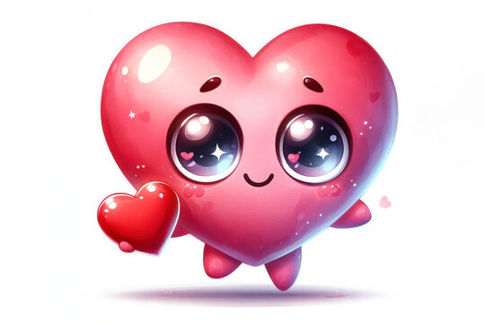 cute love symbol in the shape of a heart cartoon with eyes isolated on a white background. ai generative