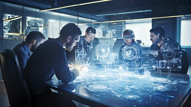 People work in a modern office of a technology company. Business, science, technology and architecture concept.