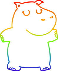 rainbow gradient line drawing cartoon hippo