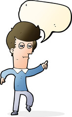 cartoon man accusing with speech bubble