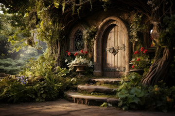 An unmarked door leading to an enchanting garden, a hidden surprise for those who venture beyond. Generative Ai.