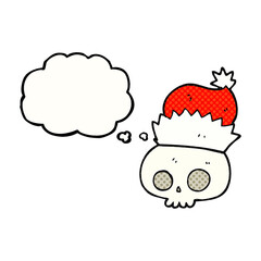thought bubble cartoon skull wearing christmas hat