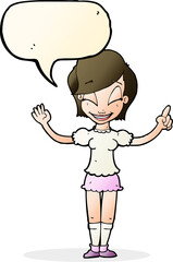 cartoon pretty girl with idea with speech bubble