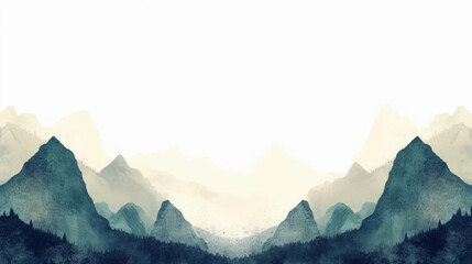 Misty monochrome mountain peaks fading into the sky.