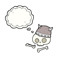 thought bubble cartoon viking helmet on skull