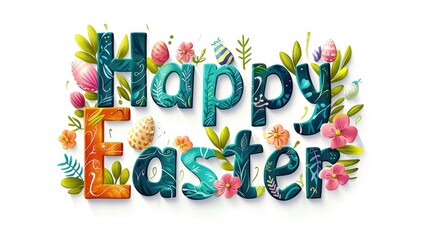 Happy Easter lettering ,isolated clean background