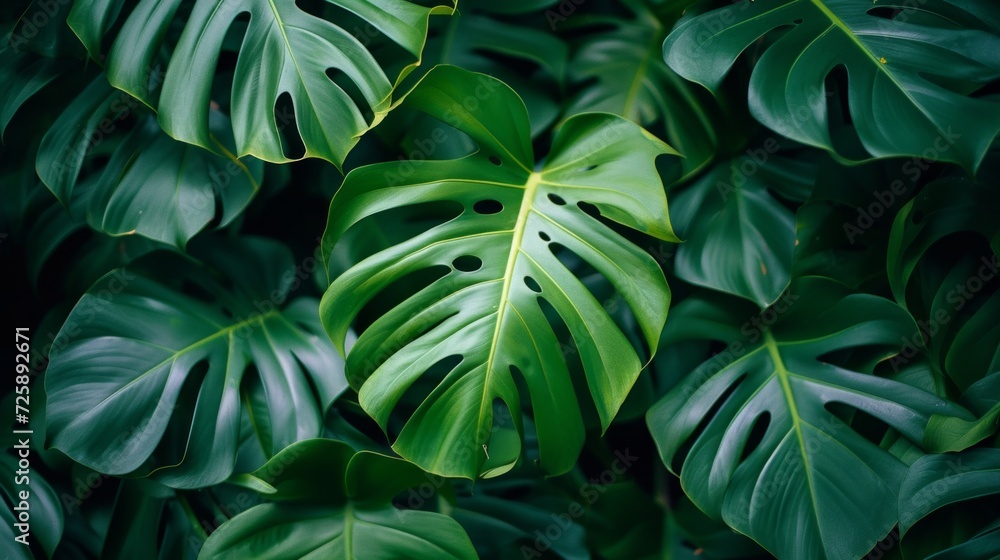 Wall mural exotic monstera leaves