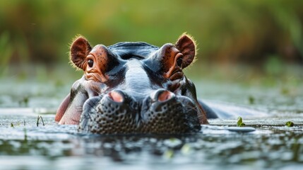 Submerged Serenity: Hippopotamus in Tranquil Waters