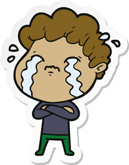sticker of a cartoon man crying