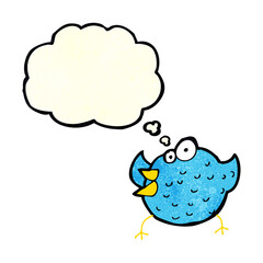 cartoon happy bird with thought bubble