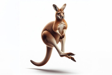 full body jump kangaroo isolated on solid white background copy space. ai generative