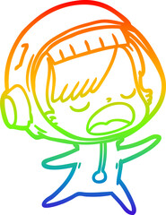 rainbow gradient line drawing cartoon talking astronaut woman
