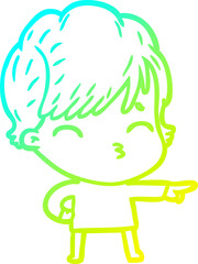 cold gradient line drawing cartoon woman thinking
