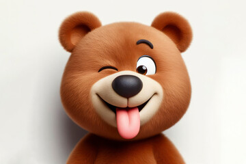 Obraz premium Funny bear winking and sticking out tongue with copy space for text on solid color bright background. ai generative
