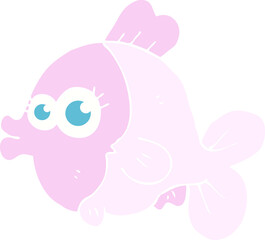 funny flat color illustration of a cartoon fish with big pretty eyes
