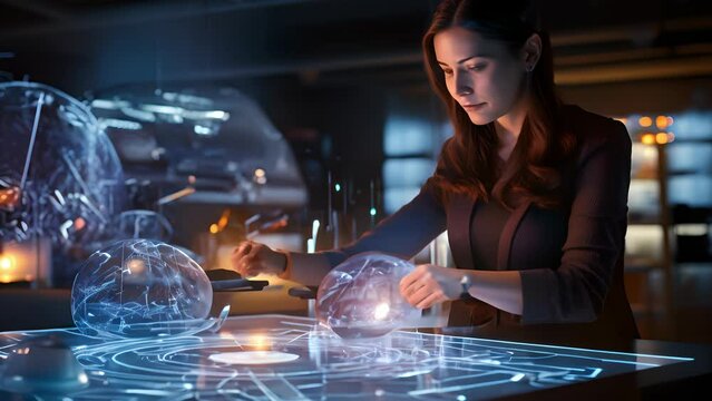 People work in a modern office of a technology company. Business, science, technology and architecture concept.