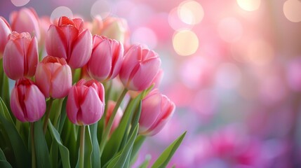 Obraz premium Pink Tulips in Soft Focus with Sparkling Bokeh
