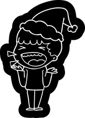 cartoon icon of a laughing man wearing santa hat