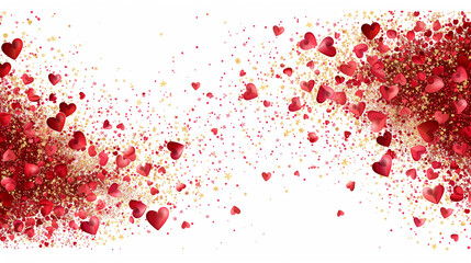 background with drawn red harts on a white background.