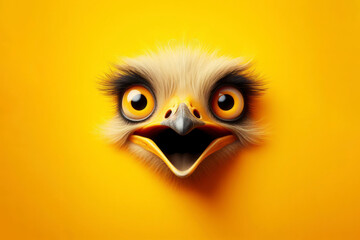 Fototapeta premium ostrich's head on a yellow background. ai generative