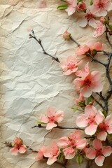 Cherry Blossoms on Pink Textured Surface