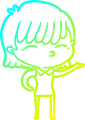cold gradient line drawing cartoon woman