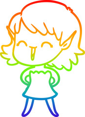 rainbow gradient line drawing cartoon elf girl