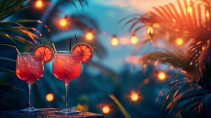 Tropical Cocktails with Festive Background - obrazy, fototapety, plakaty