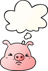 cartoon angry pig face and thought bubble in smooth gradient style